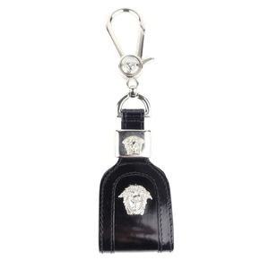 Gianni Versace Vintage Black Leather Medusa Head Keychain